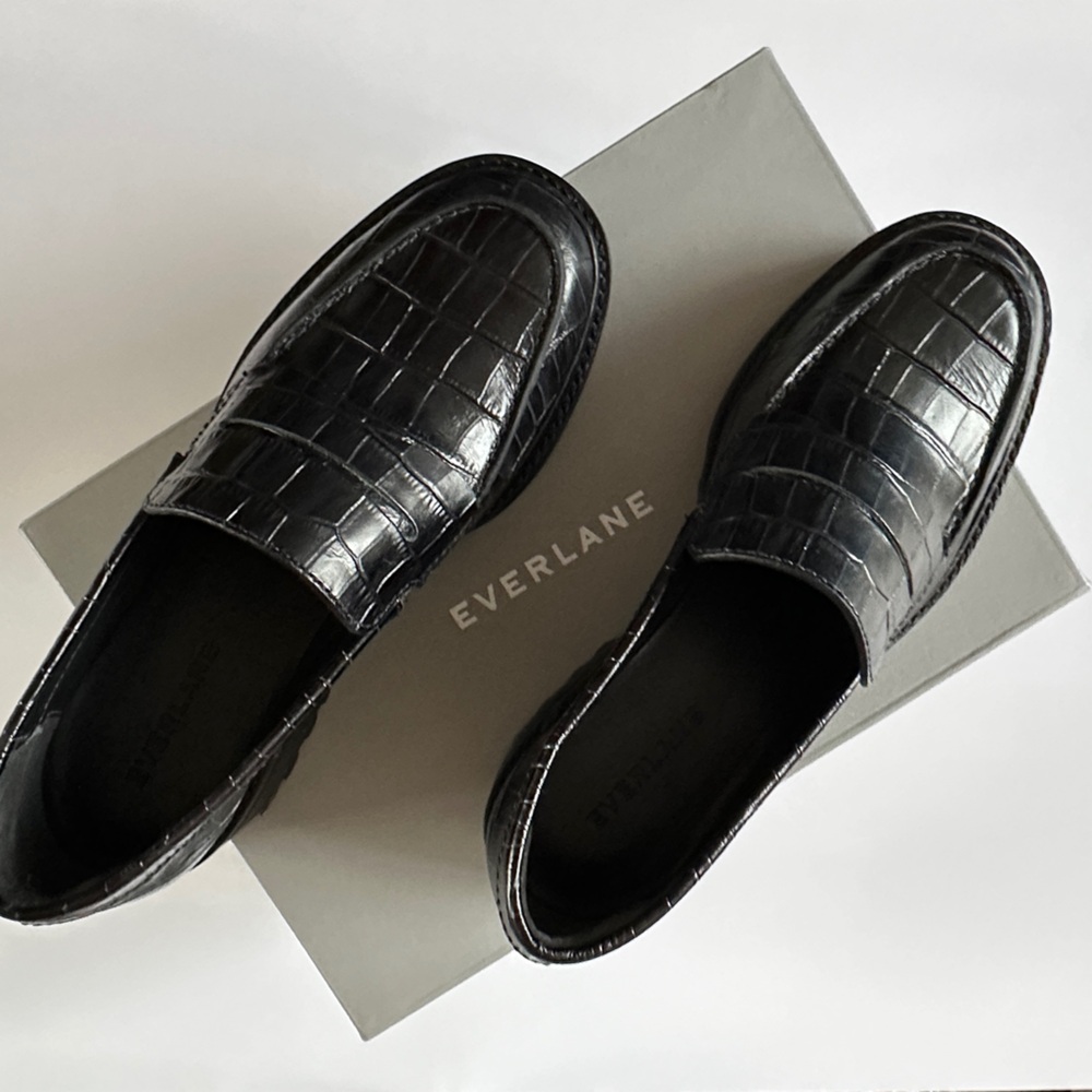 Everlane Black Croc-Embossed Loafers
